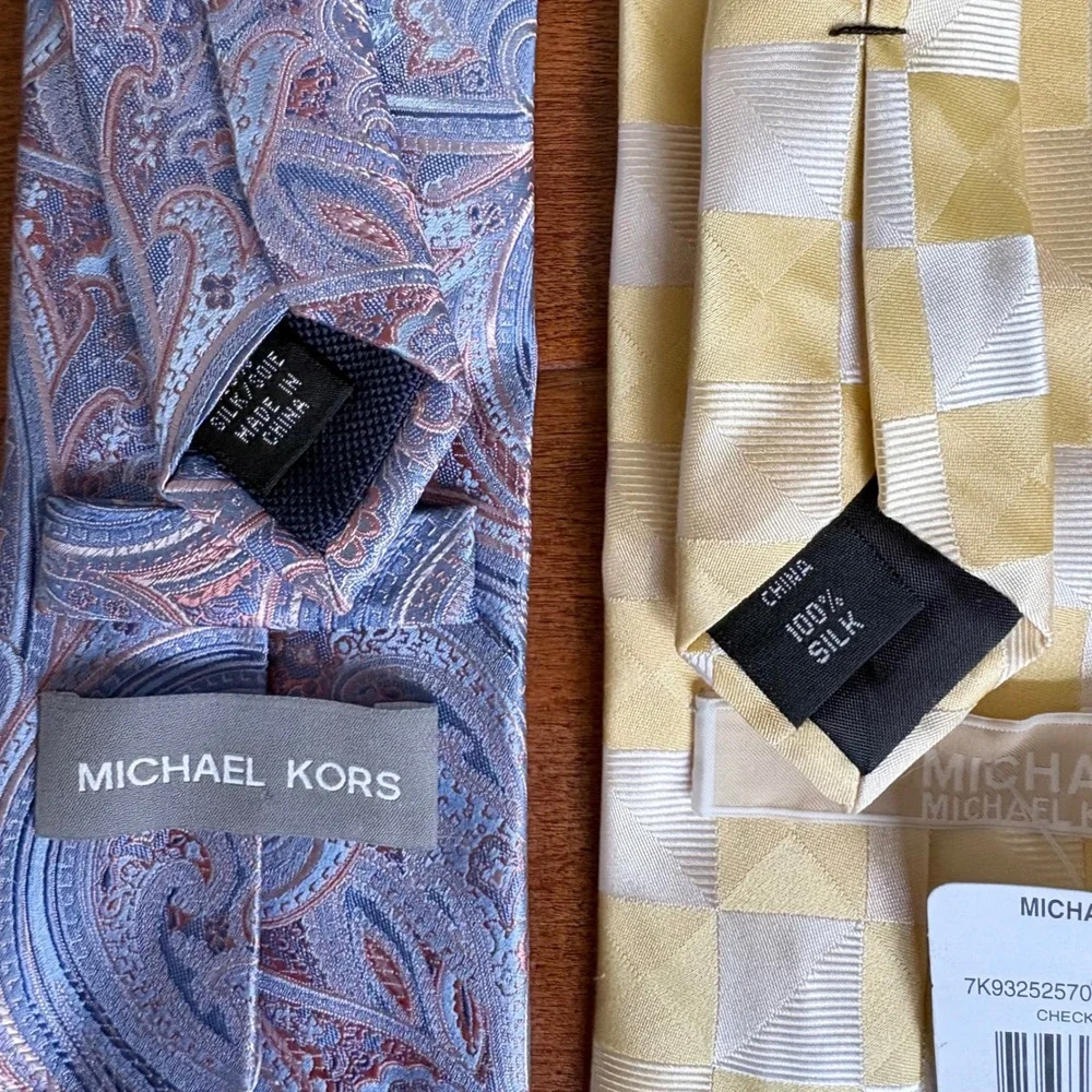 Michael Kors Paisley Checkered Silk Tie Set Mens O/S Blue Yellow